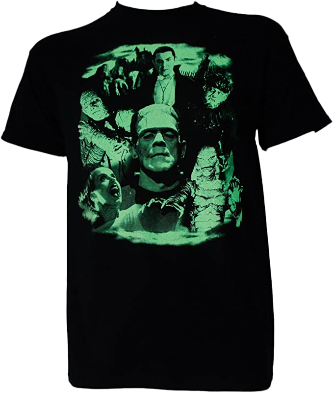 Universal Monsters Mens Collage Dracula Frankenstein Bride Glow in the Dark T-Shirt