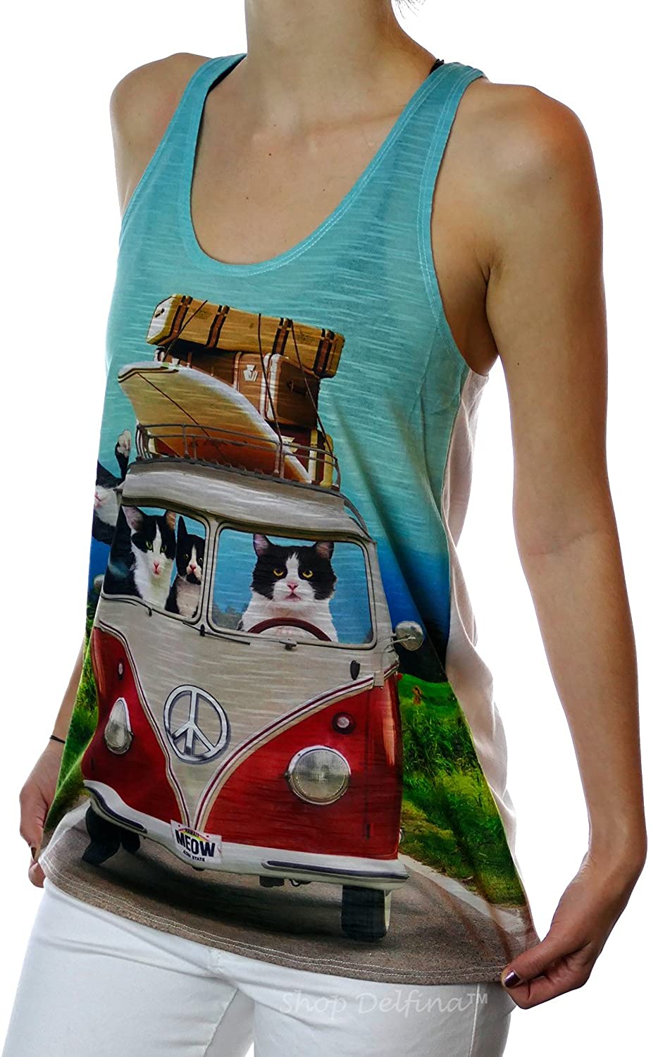 Summer Road Trip Beach Boy Kitty Cats Funny Graphic Cat Tank Top