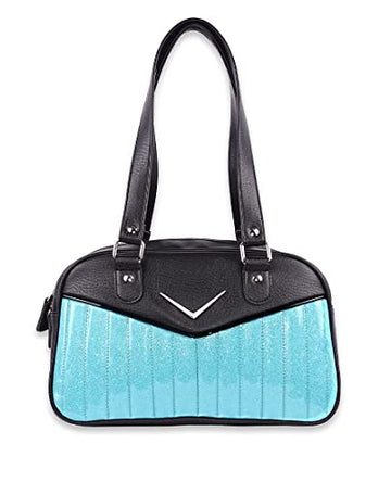 Liquorbrand Bonneville Bowler Purse with Chevron Logo (Black and Blue Sparkle)