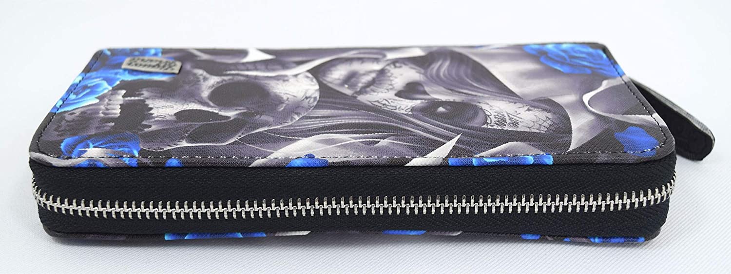 Liquorbrand Blue Los Muertos Sugar Skull zip around clutch Wallet