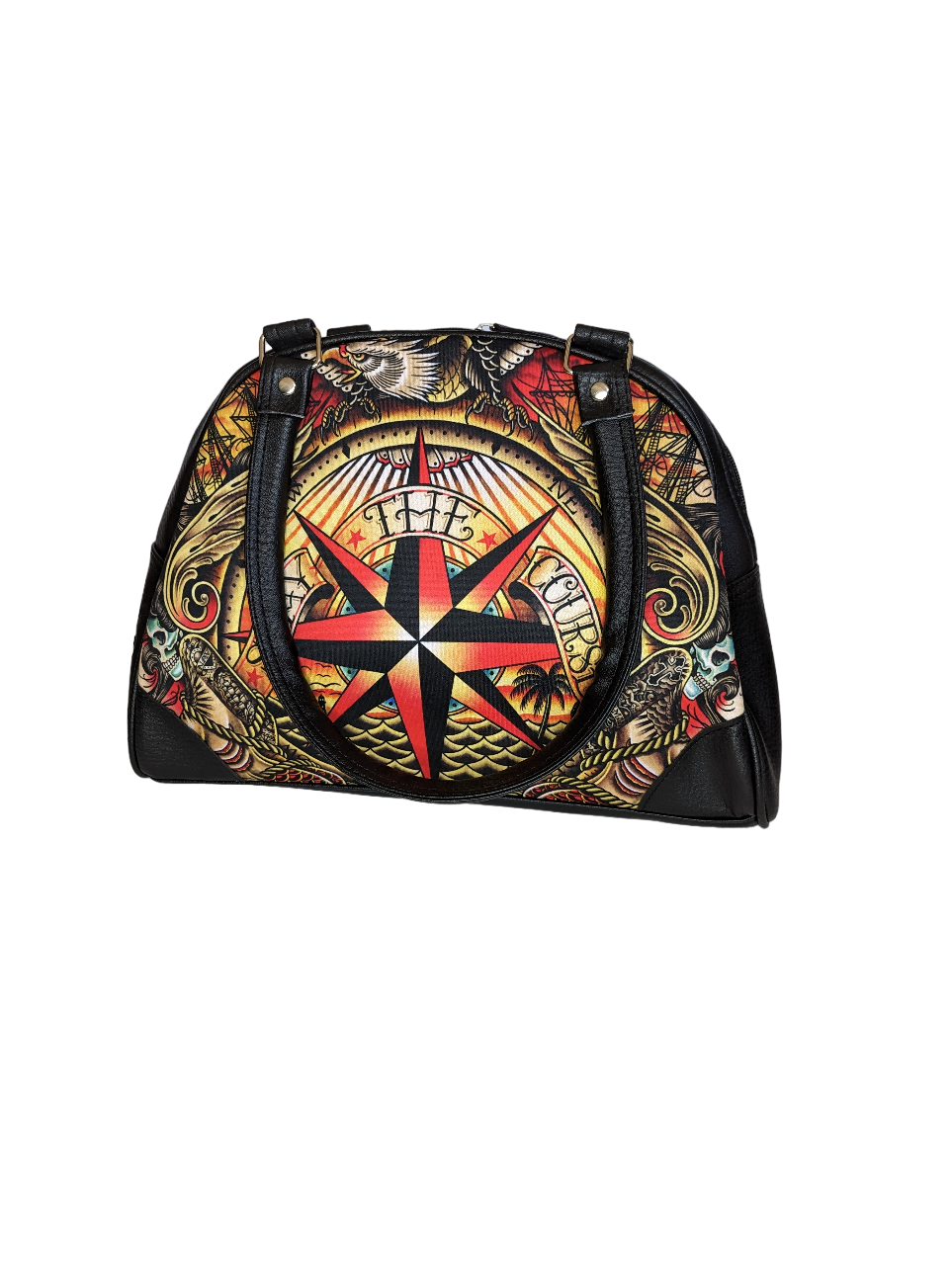 Liquorbrand Stay the Course Old School Tattoo Nautical Compass Star Bag Purse