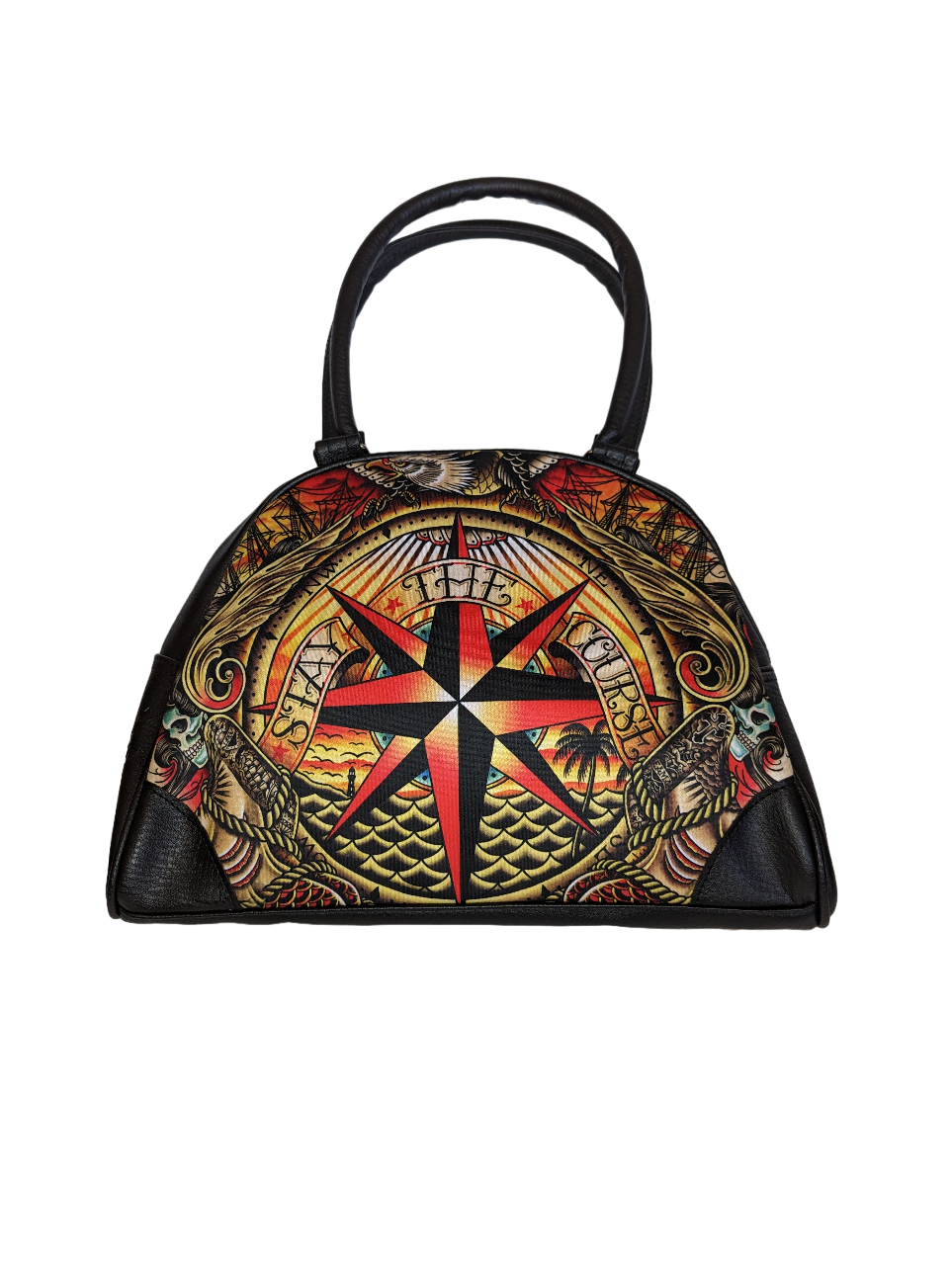 Liquorbrand Stay the Course Old School Tattoo Nautical Compass Star Bag Purse