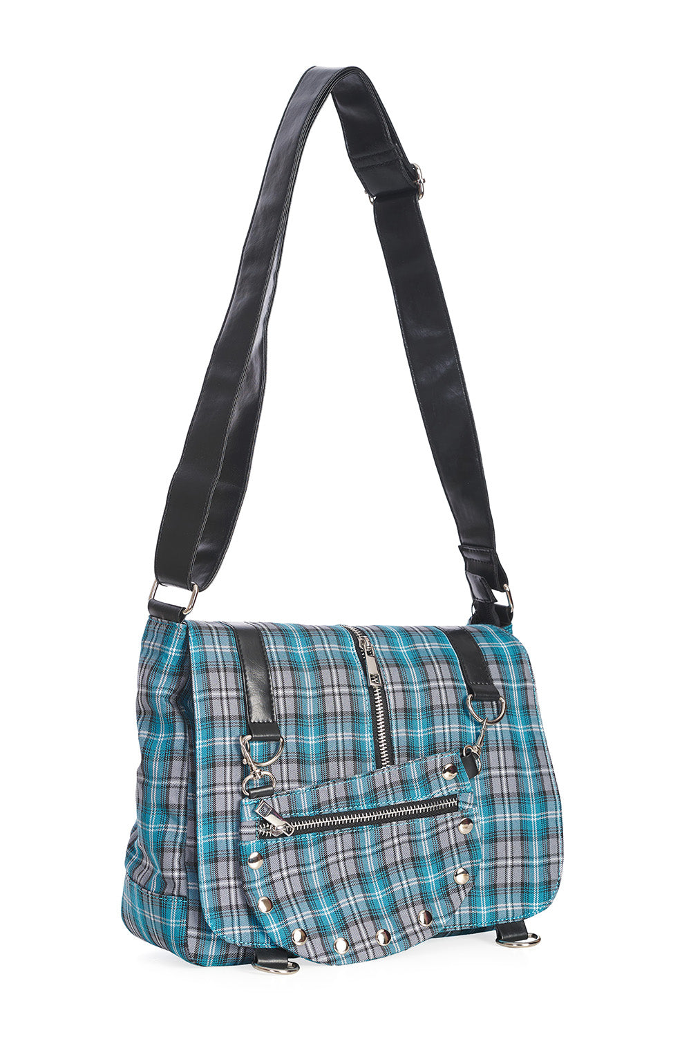 Punk Plaid Print Tartan Messenger Shoulder Bag Crossbody Handbag Women's Purse (Blue)