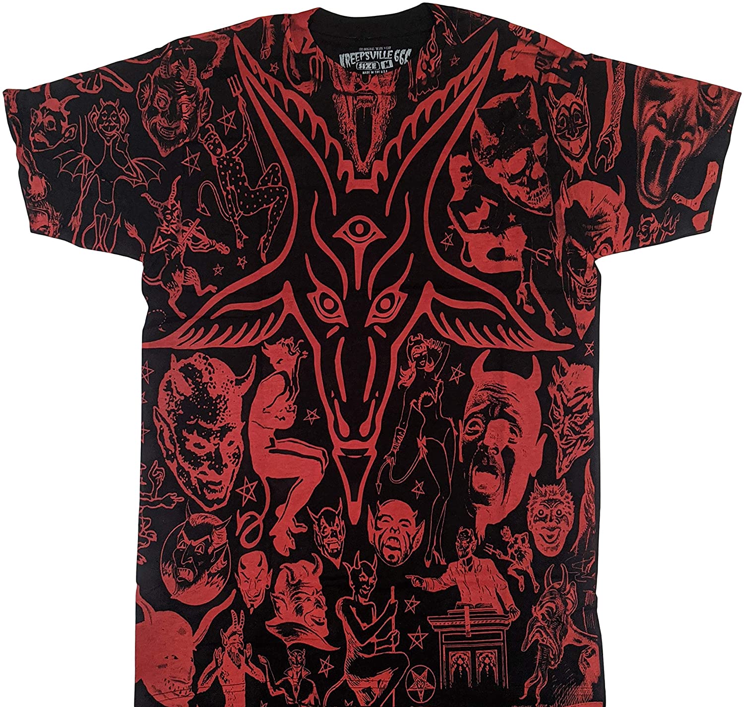 Baphomet Men’s T-Shirt Goat Head Devil Satanic Goth Punk Pentagram Tee