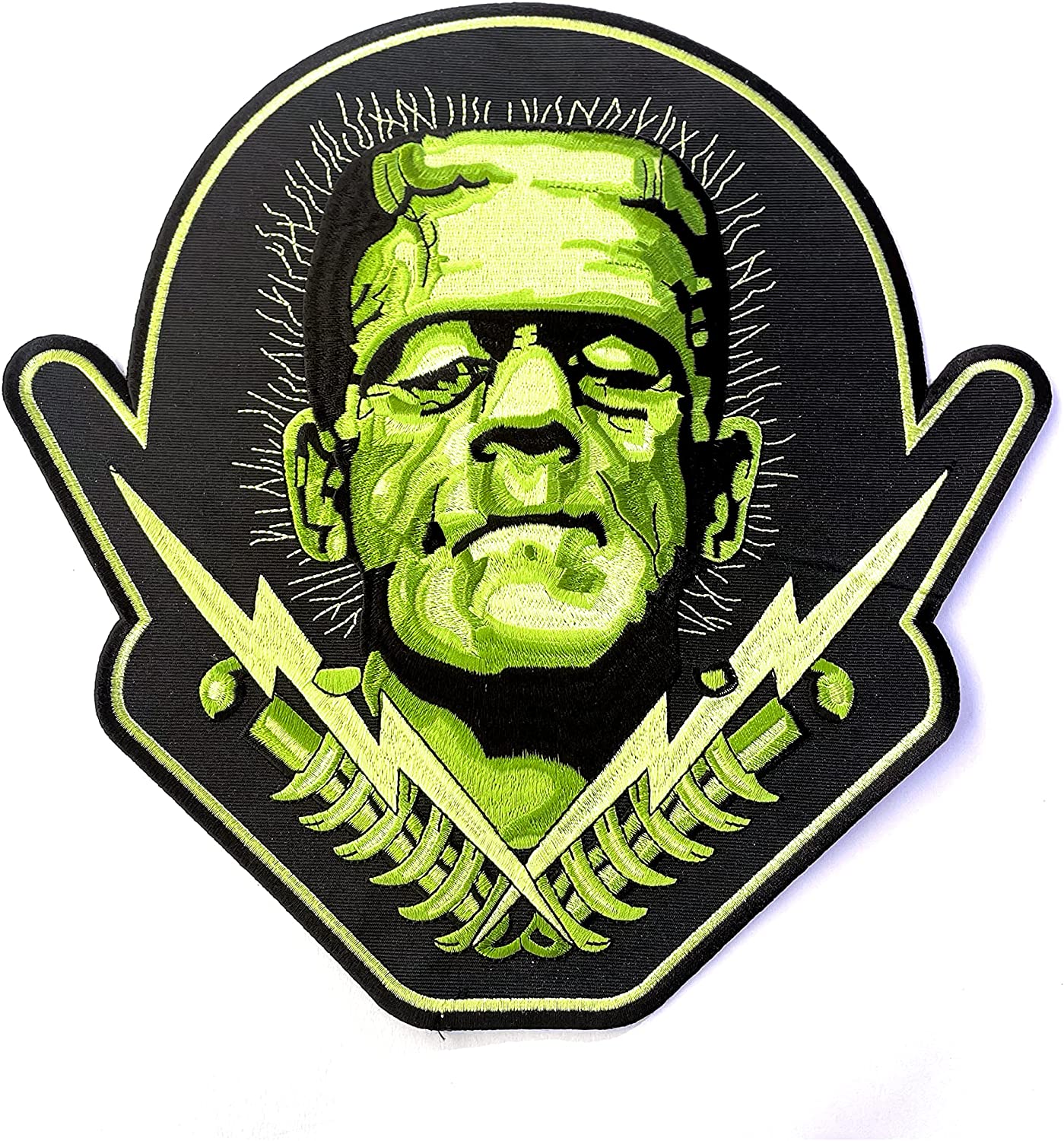 Universal Monsters Frankenstein Bolts 11" Iron On Back Patch - Classic Horror Monster