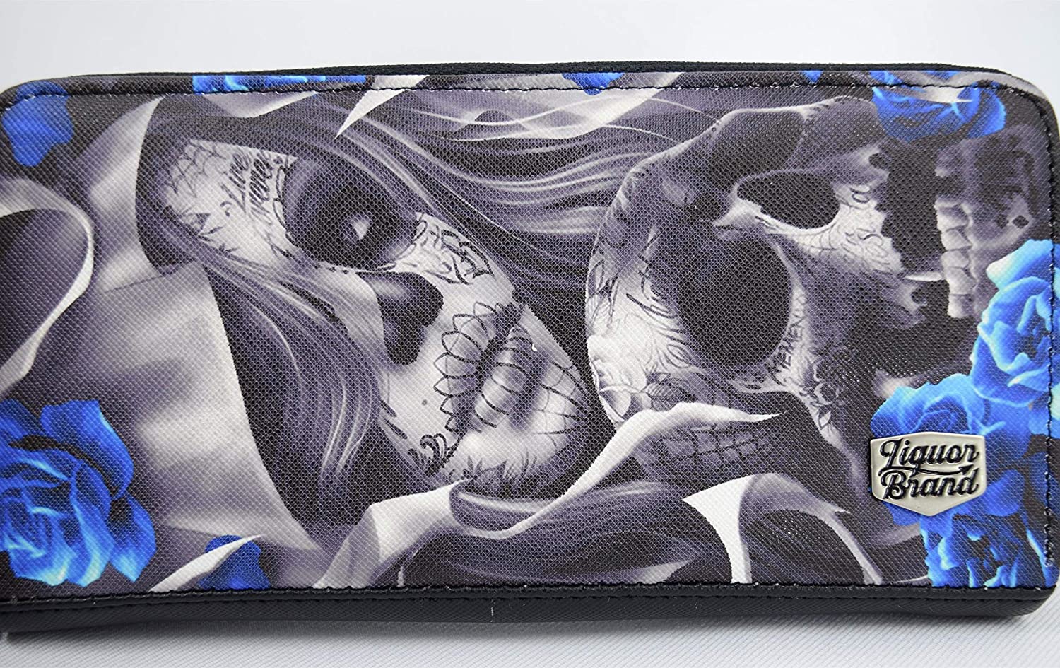 Liquorbrand Blue Los Muertos Sugar Skull zip around clutch Wallet