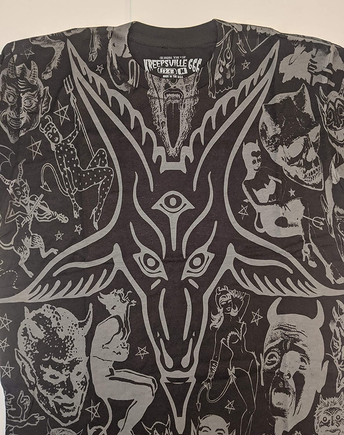 Baphomet Men’s T-Shirt Goat Head Devil Satanic Goth Punk Pentagram Tee
