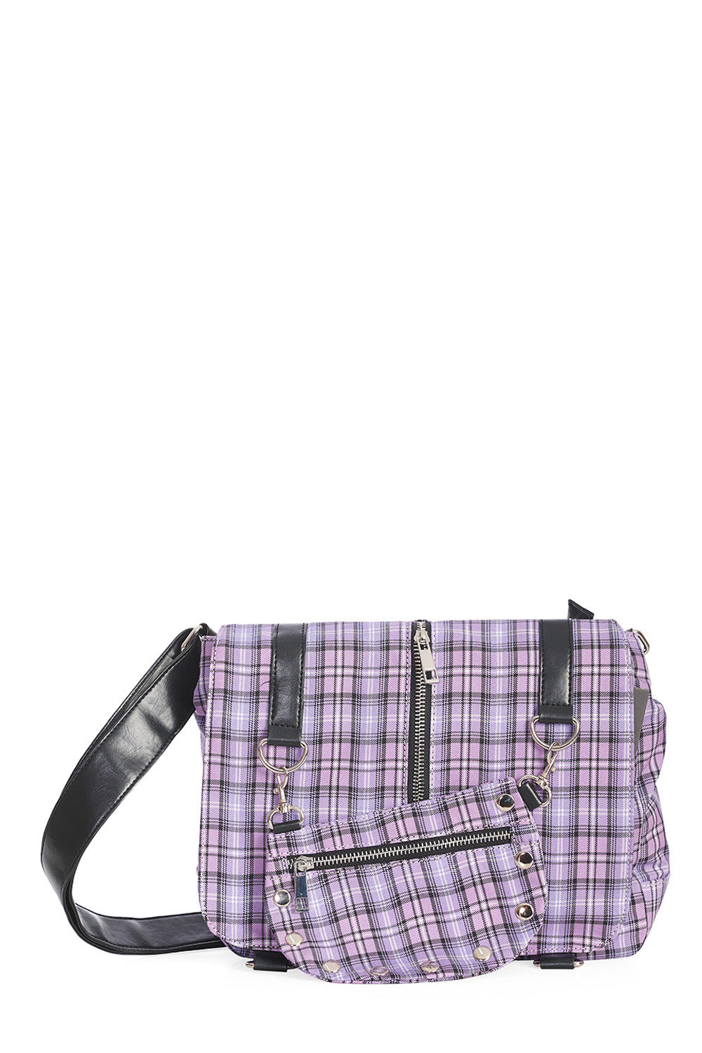 Punk Plaid Print Tartan Messenger Shoulder Bag Crossbody Handbag Women's Purse (Lilac)