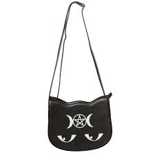 Lost Queen Women's Black Cat Triple Moon Pentacle Jinx Shoulder Bag