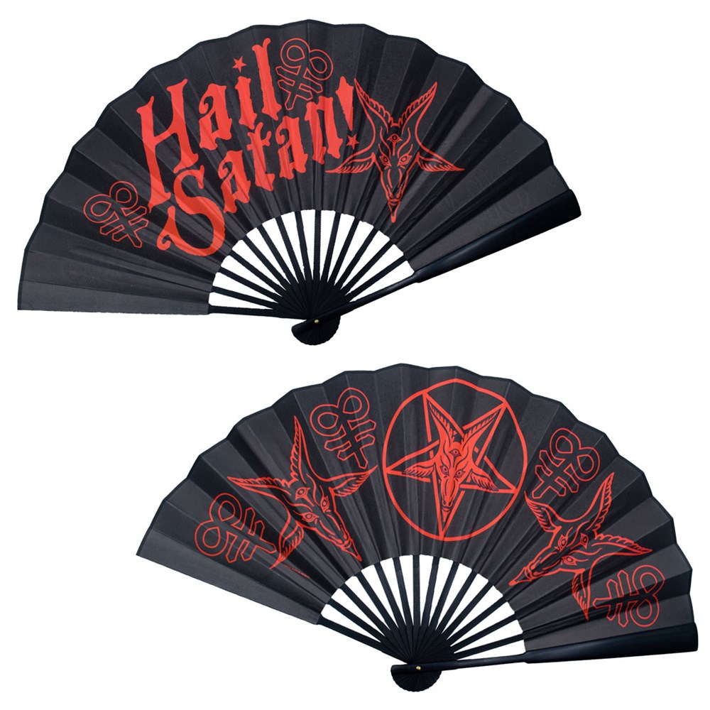 Baphomet & Hail Satan! Bamboo Handle Double Sided Hand Fan