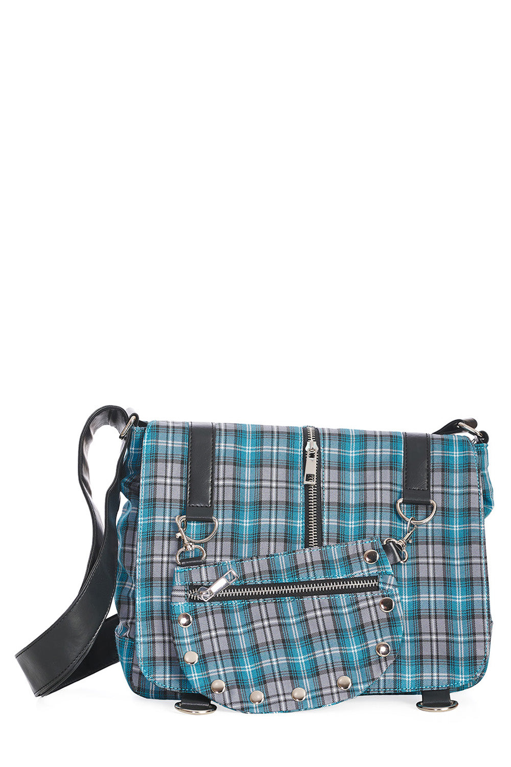 Punk Plaid Print Tartan Messenger Shoulder Bag Crossbody Handbag Women's Purse (Blue)