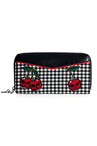 Lost Queen Women's Rockabilly Cherry Skulls Wallet Zip Around Clutch