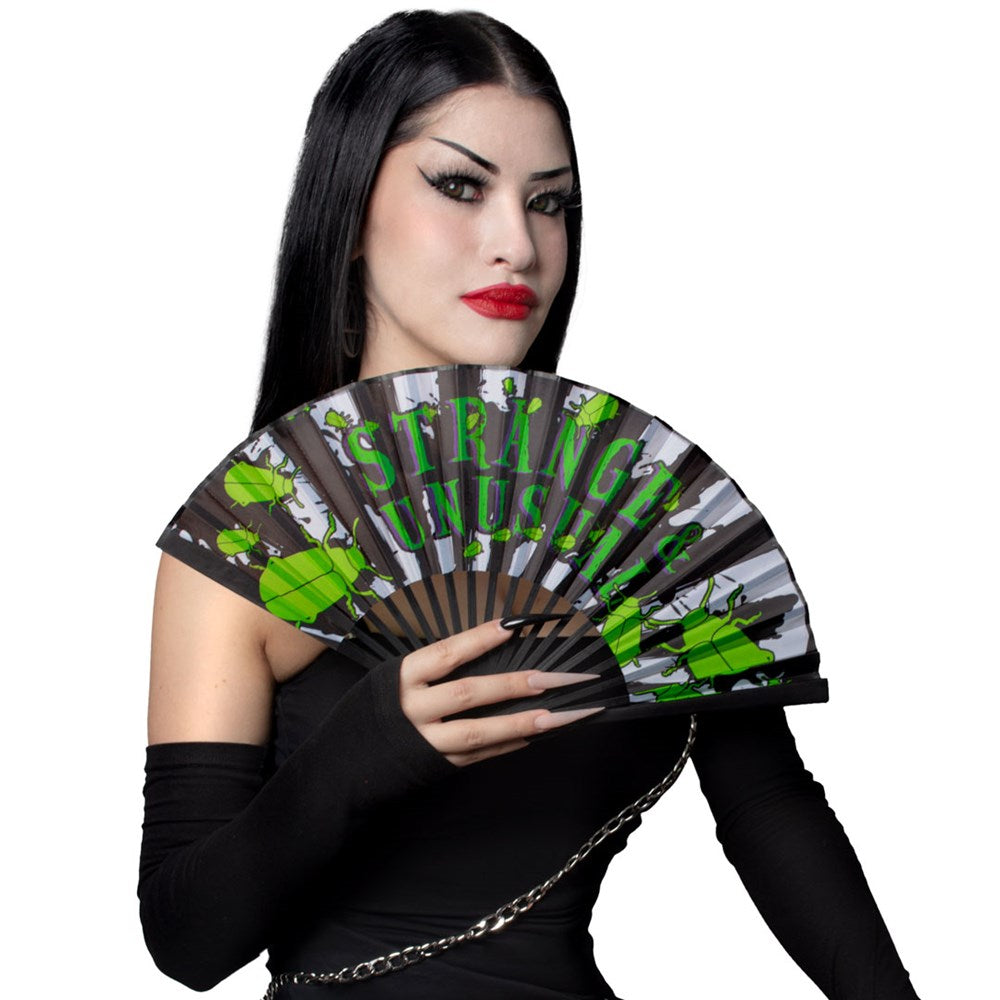 Strange and Unusual Beetle Striped Bamboo Handle Foldable Fabric Hand Fan