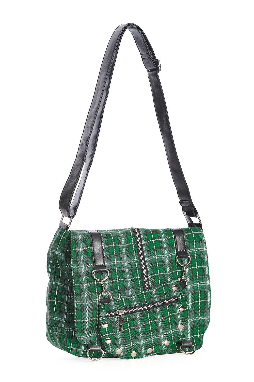 Punk Plaid Print Tartan Messenger Shoulder Bag Crossbody Handbag Women's Purse (Green)