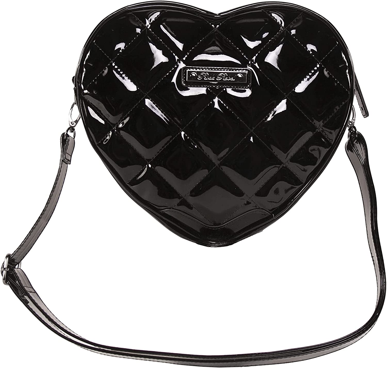 Quilted Flying Bat Studded Mina Women’s Shoulder Bag Heart Shaped Dracula Purse (Glossy Black)