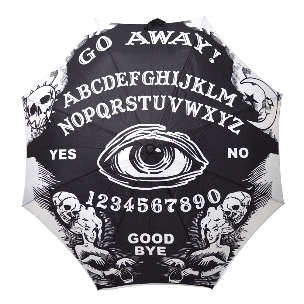 Ouija Go Away Skull Handle Umbrella - Gothic Compact Folding Automatic