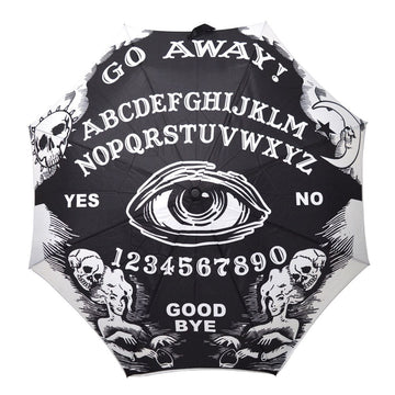 Ouija Go Away Skull Handle Umbrella - Gothic Compact Folding Automatic