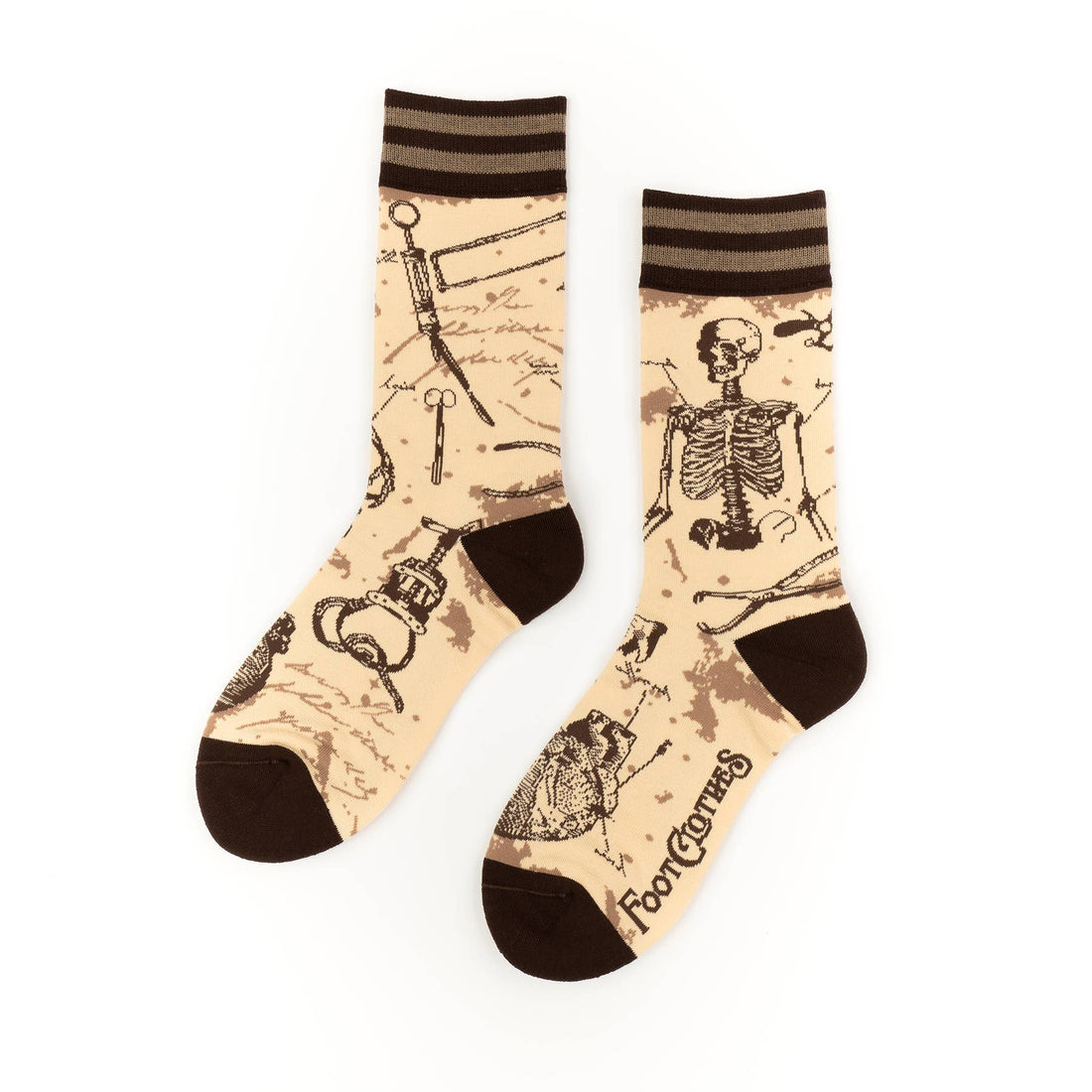 Antique Medical Crew Socks front view — vintage anatomy illustration design on gothic novelty crew sock