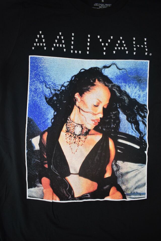 Full view of the Aaliyah Princess of R&B Men's T-Shirt, showcasing the front design with Aaliyah's photo and the overall fit of the shirt.