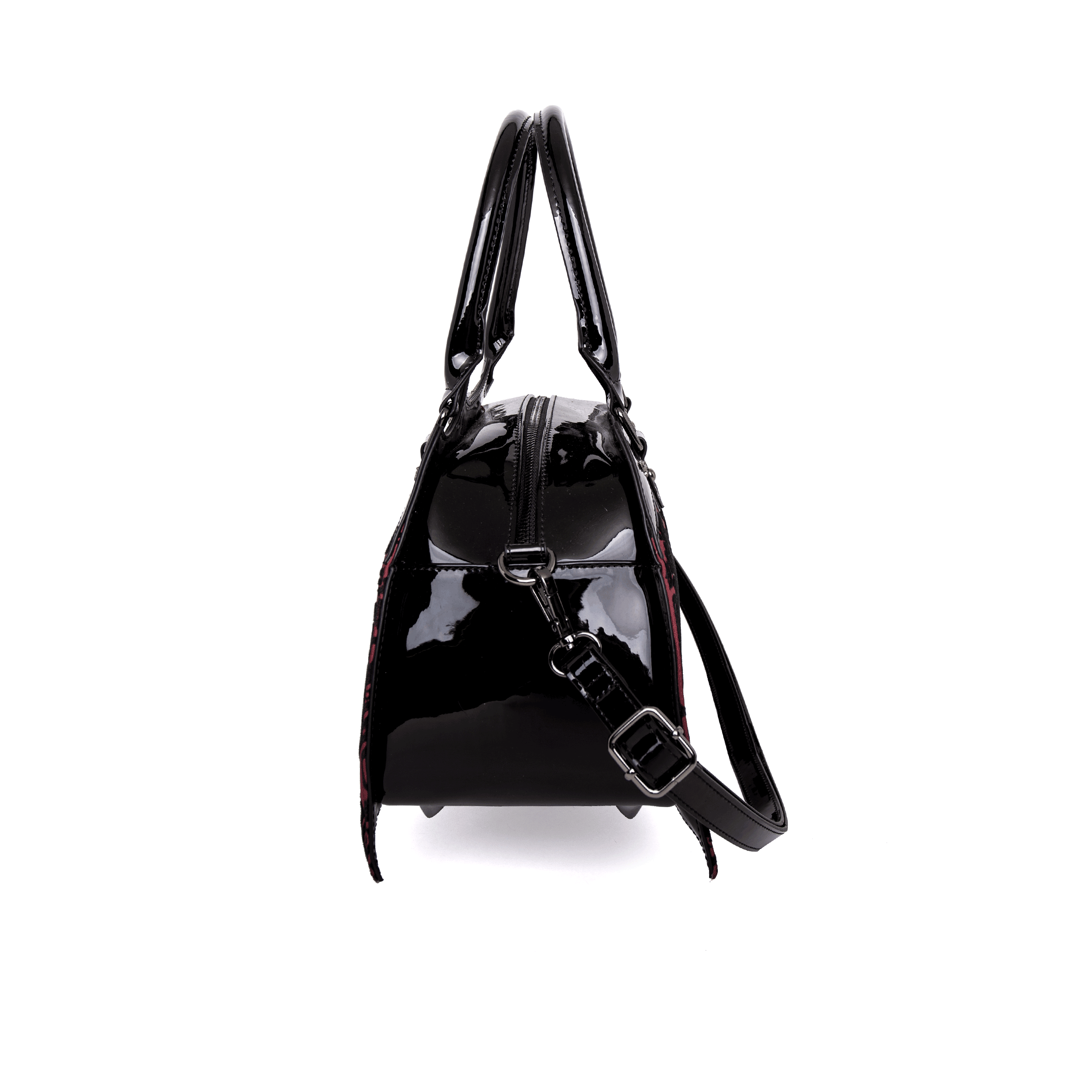 Bat Shaped Handbag with Damask Print and Metal Embellishments on Bag - Includes Shoulder Strap (Red)