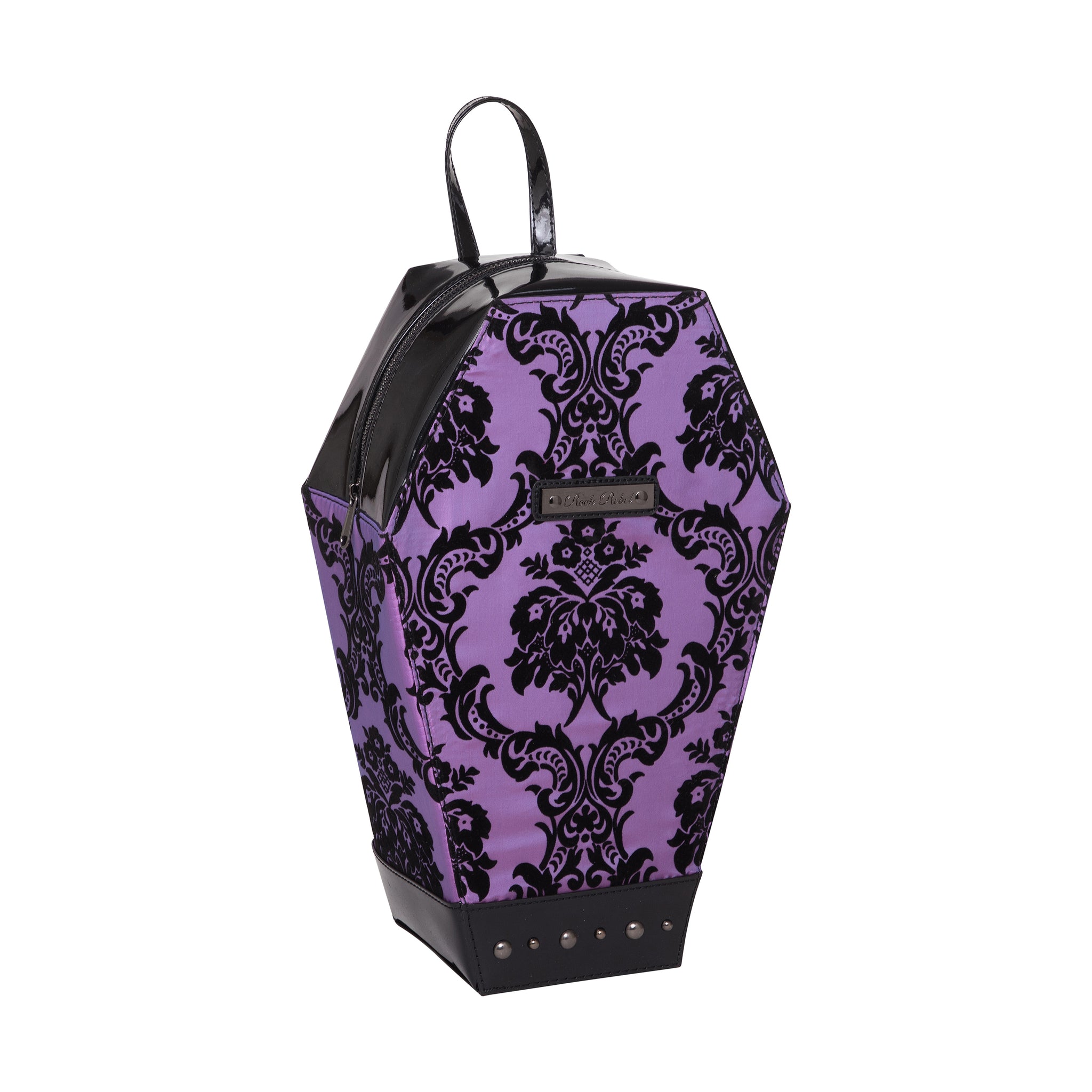 Purple Damask Coffin Backpack Gothic Print Bag from Rock Rebel