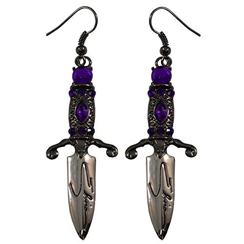 Elvira Dagger Earrings Purple Stones Halloween Horror Jewelry Kreepsville Gothic