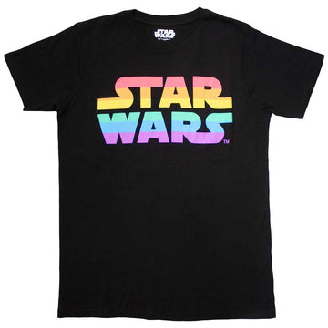 Star Wars Rainbow Logo Men's T-Shirt Official Black Cotton Tee