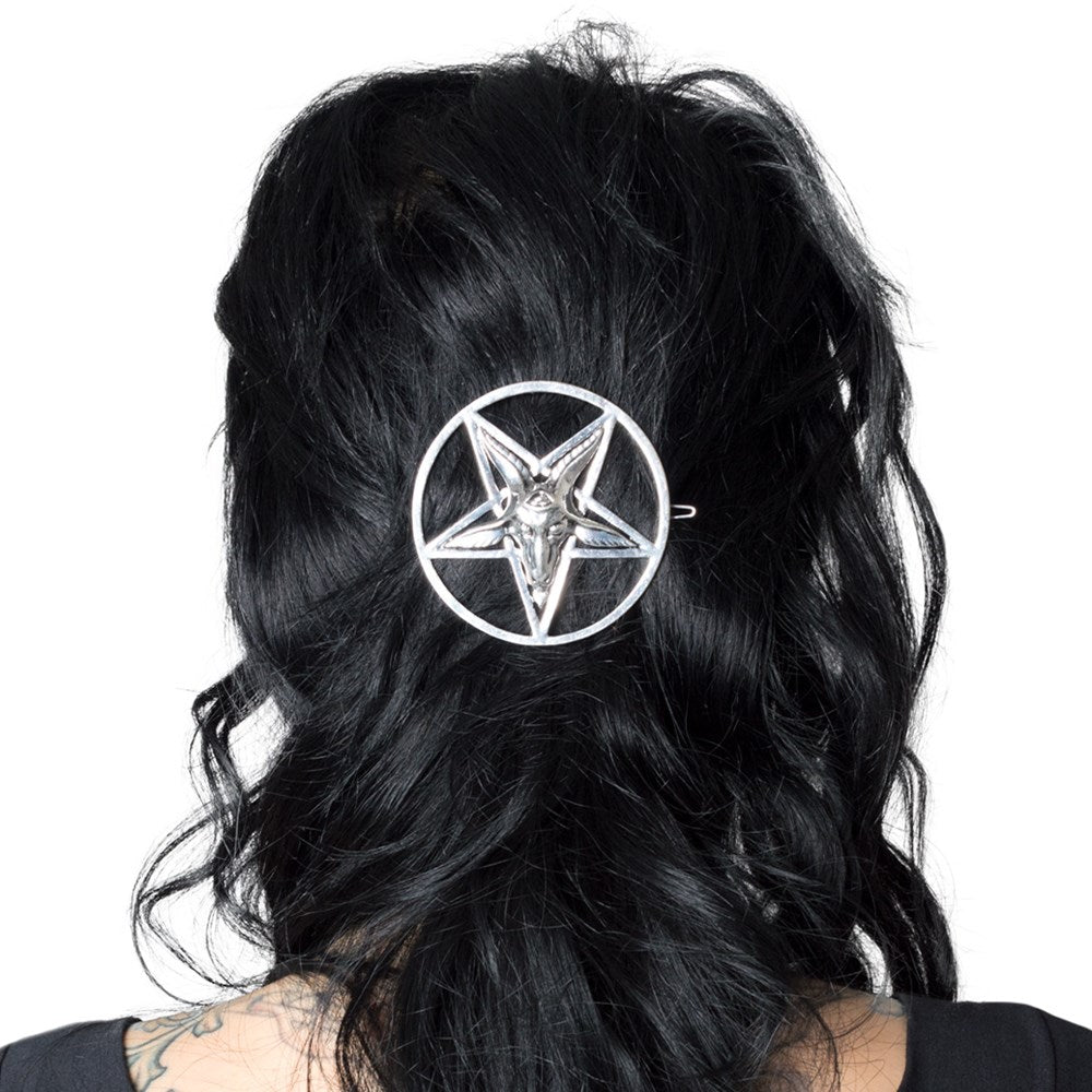 Baphomet Pentagram Hair Clip Gothic Horror Accessory