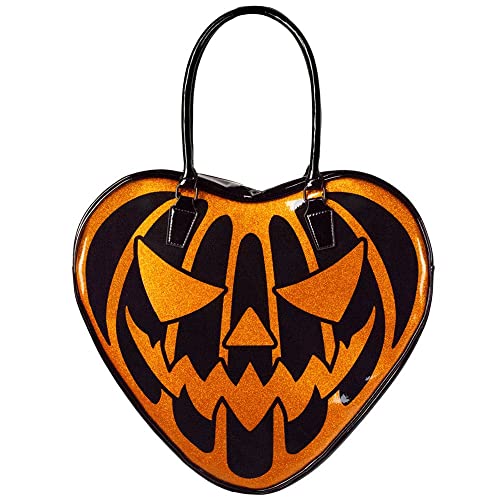 Jack-o-Lantern Face Bag Pumpkin Glitter Halloween Heart Handbag Large Purse