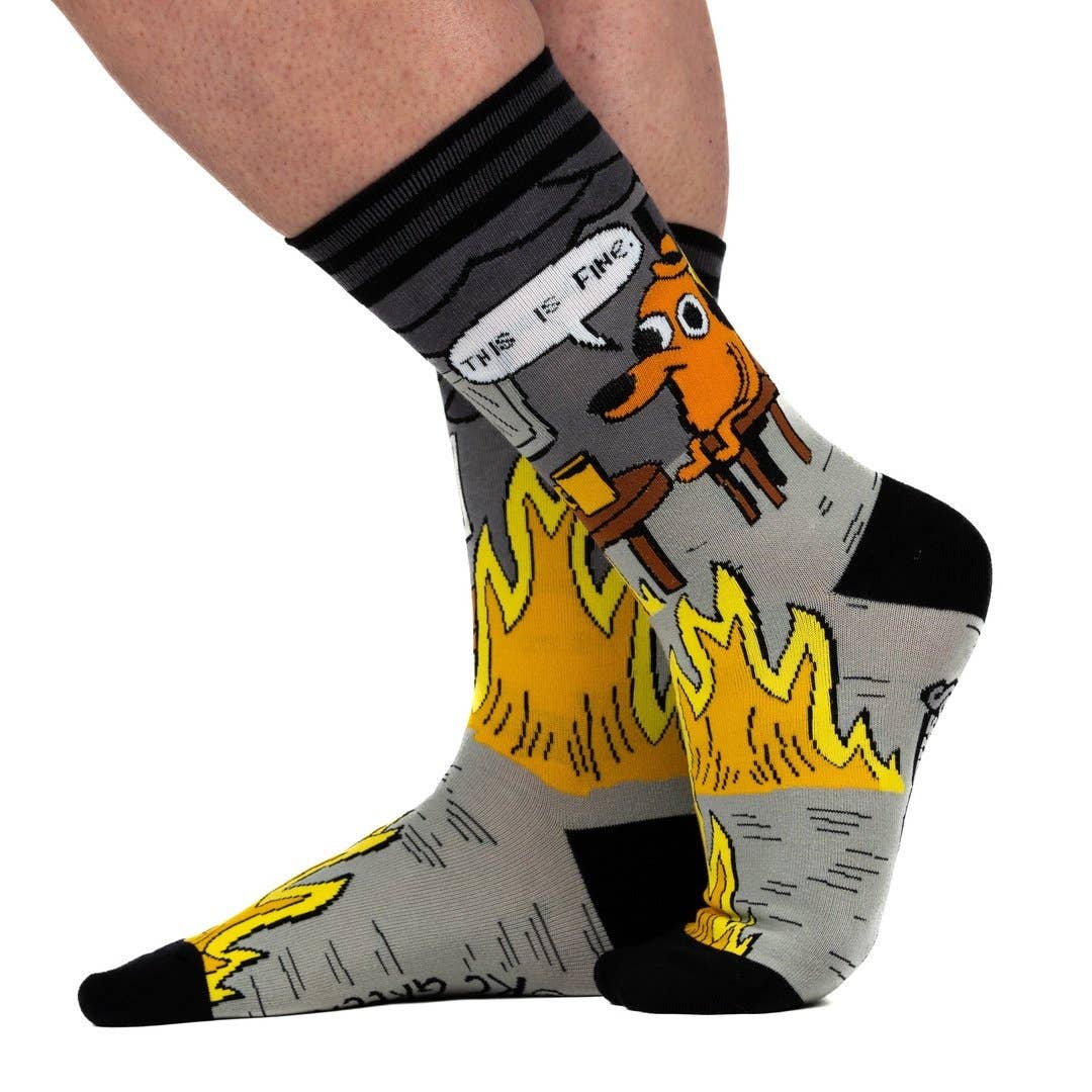 This is Fine Noir Edition Crew Socks front view — officially licensed KC Green dark meme crew sock in black and grey