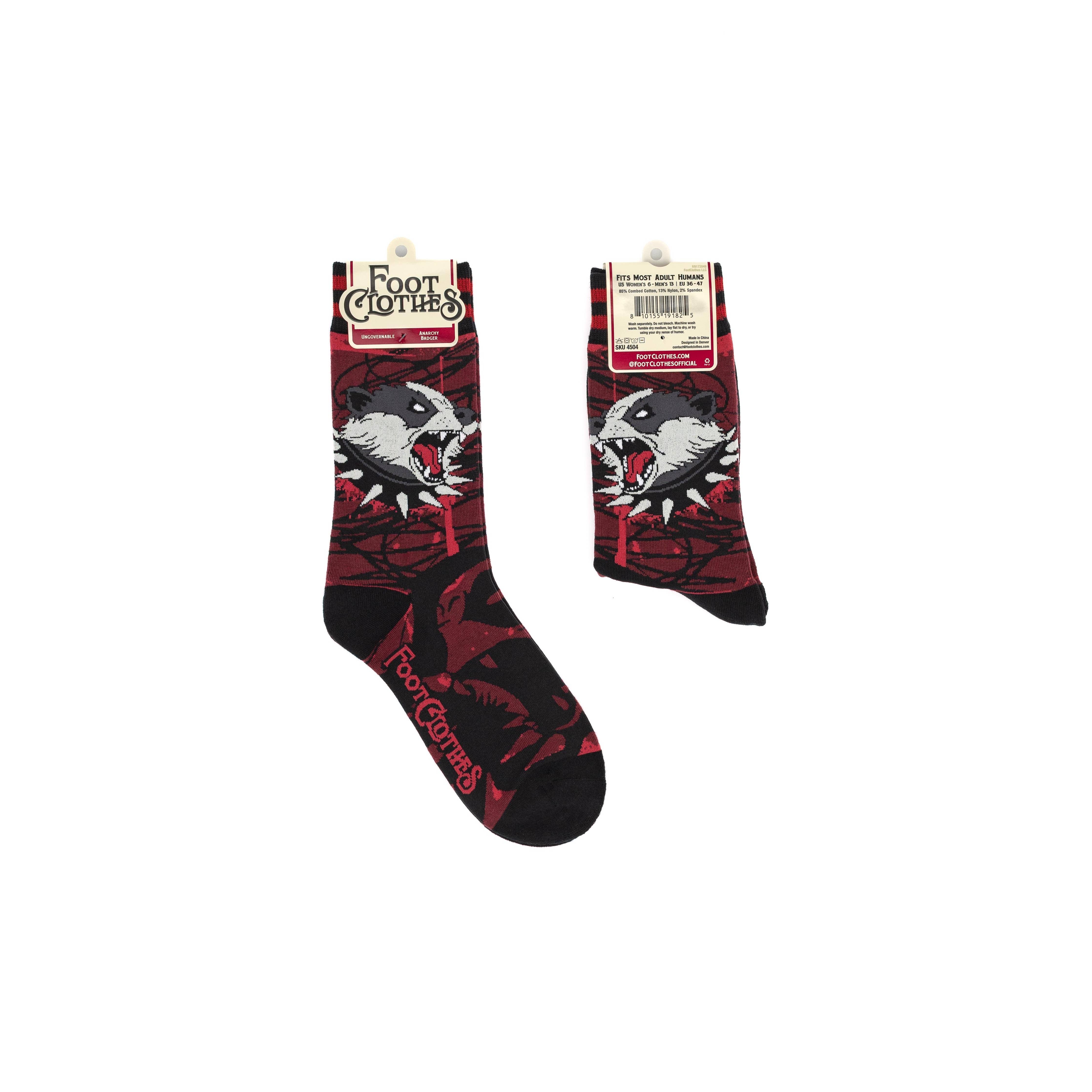 Anarchy Badger Crew Socks Size 6-13