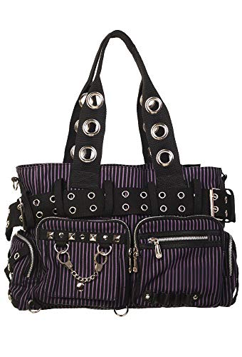 Lost Queen Striped Punk Rock Steampunk Purse with Handcuff Skull Charm