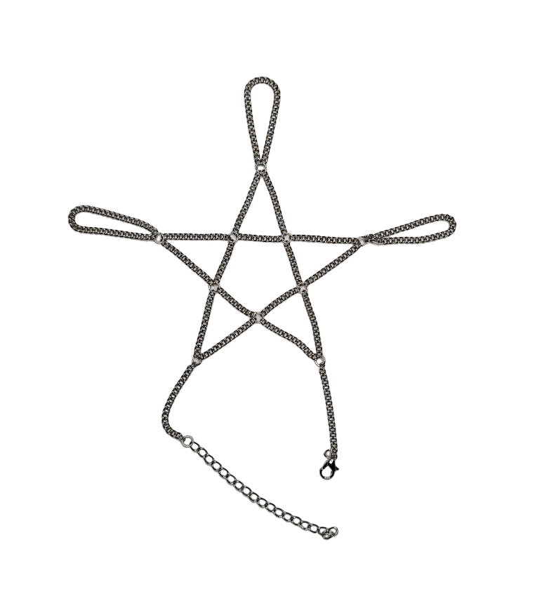 Lost Queen Gothic Pentagram Chain Finger Bracelet Handchain Wiccan Hand Harness Jewelry