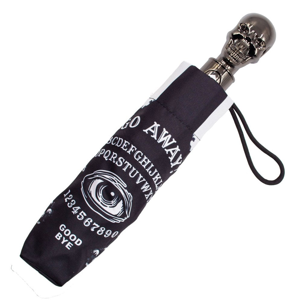Ouija Go Away Skull Handle Umbrella - Gothic Compact Folding Automatic