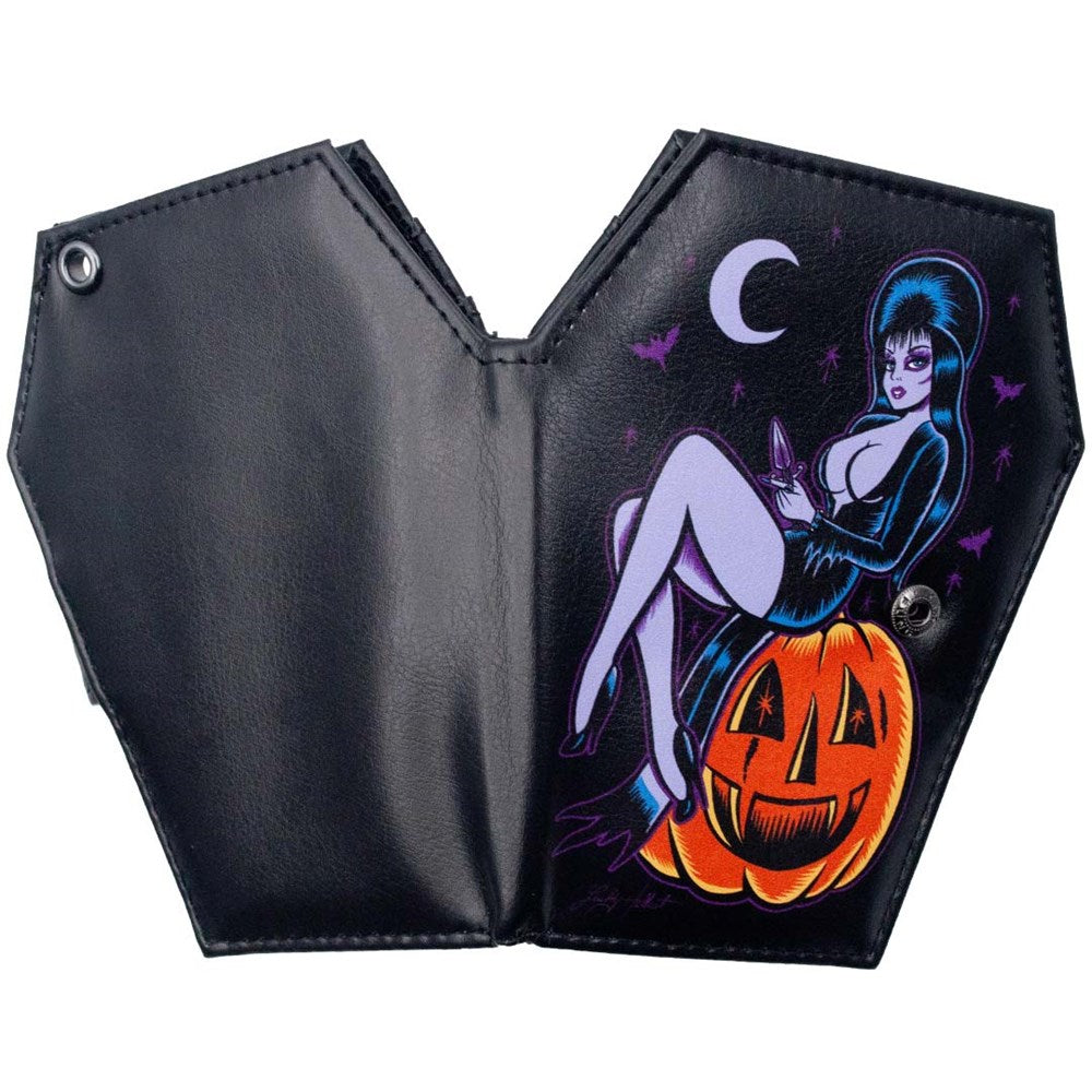 kreepsville 666 Gothic Elvira Mistress of the Dark Halloween Pumpkin Pin-Up Coffin Wallet