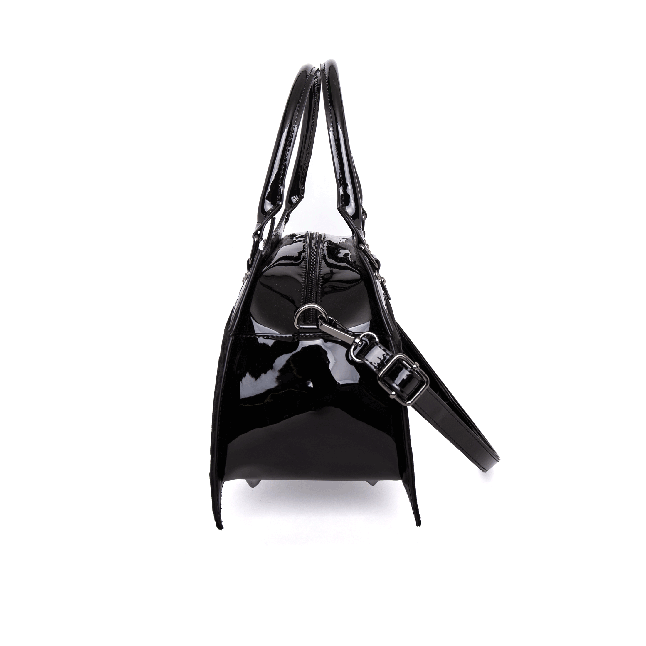 Bat Shaped Handbag with Damask Print and Metal Embellishments on Bag - Includes Shoulder Strap (Red)