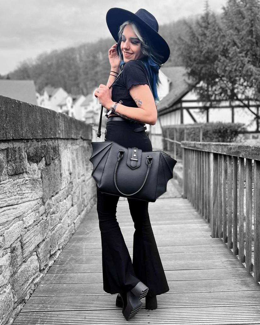 Lost Queen Annabelle Bat Wing Handbag - Gothic Winged Crossbody Purse | Black Vegan Leather