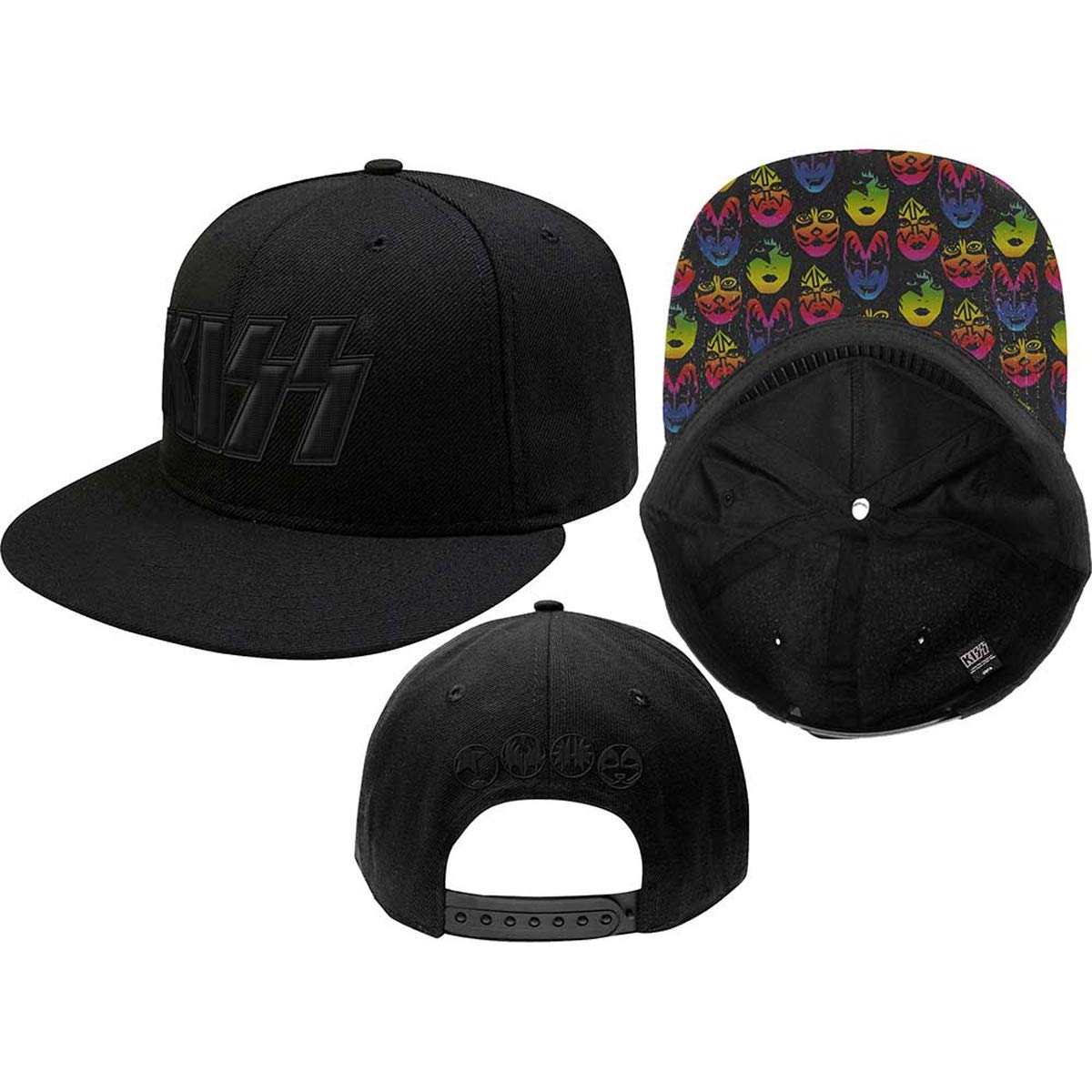 KISS Black Neon Faces Snapback Hat - Official Band Merchandise