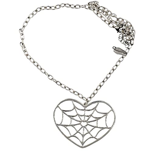 Spider Web Heart Pendant Necklace - Punk Fashion Edgy Spooky Horror Jewelry