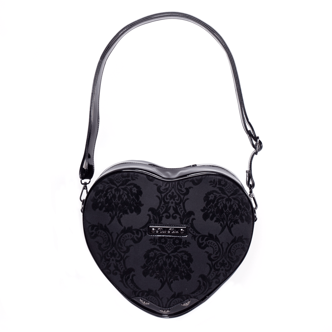 Black Velvet Damask Heart Shoulder Bag