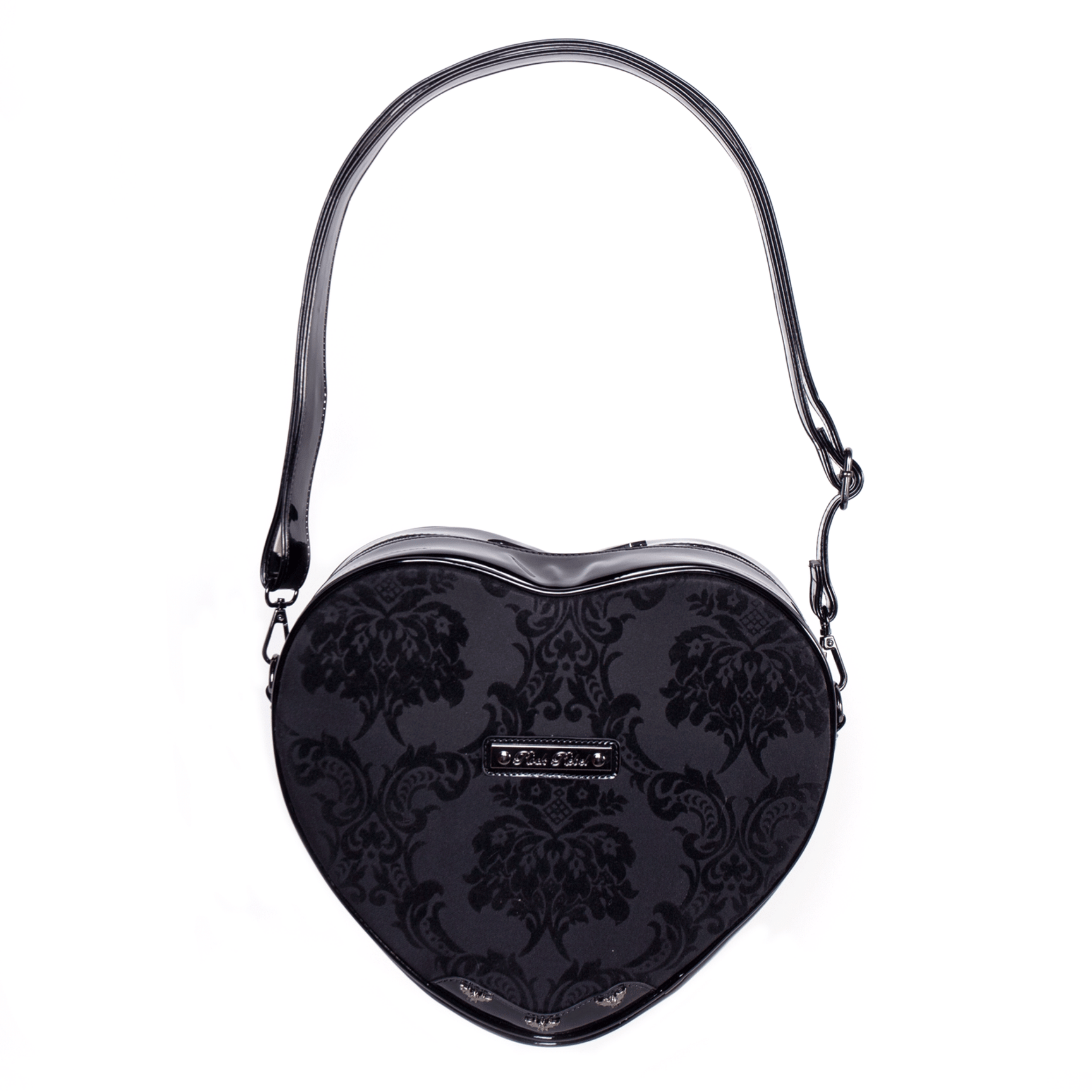 Black Velvet Damask Heart Shoulder Bag