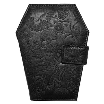Black Coffin-Shaped Vegan Bifold Wallet Embossed Print - Kreepsville 666