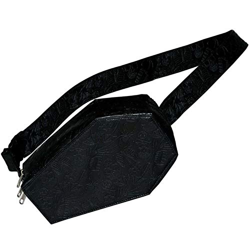 Our Embossed Coffin Hip Pouches can be worn in different ways.  Here's a picture of 4 ways to wear our bag.
