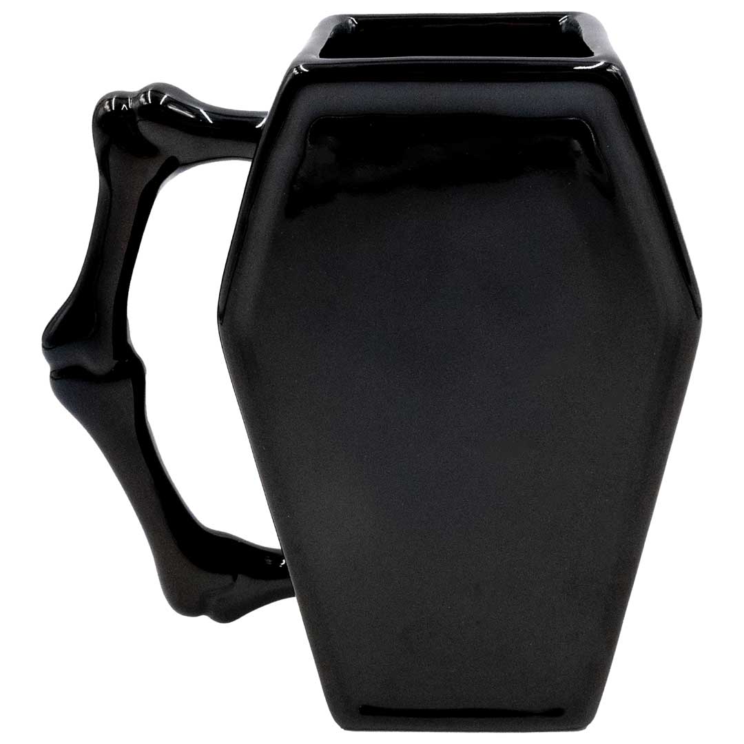 Black Bat Coffee Mug Coffin Shaped with Bone Handle Creature Of Night