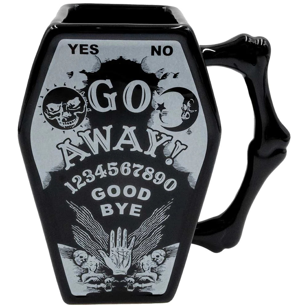 "Go Away" Ouija Board Coffin Mug - Kreepsville's Spooky Ceramic Cup