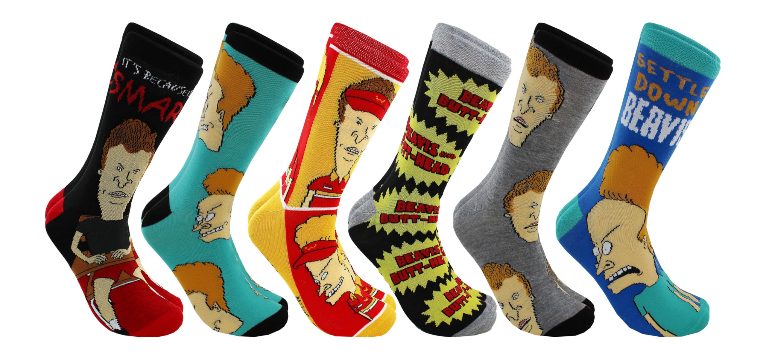 Hyp Beavis and Butt-Head Adult Casual Crew Socks, 6-Pack, Size 6-12