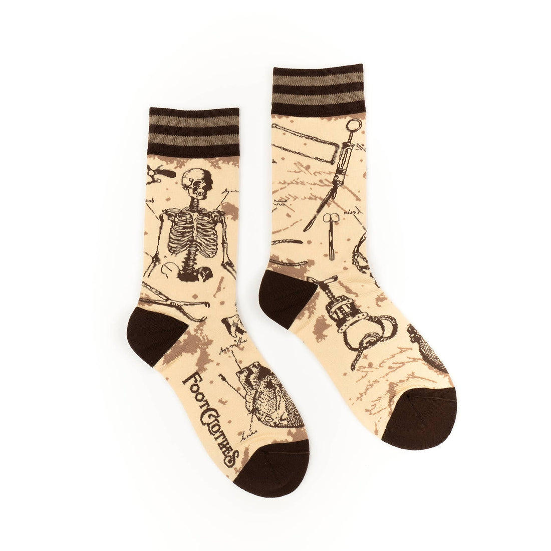 Antique Medical Crew Socks front view — vintage anatomy illustration design on gothic novelty crew sock