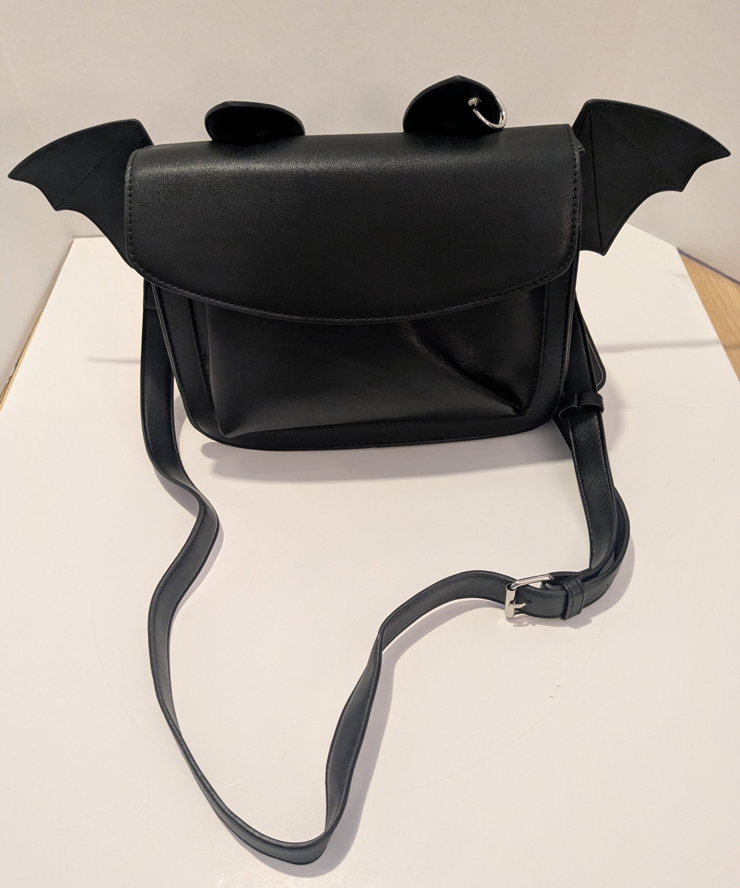 Lost Queen Catacomb Bat Crossbody Bag – Gothic Black Shoulder Bag with Wings & Ears