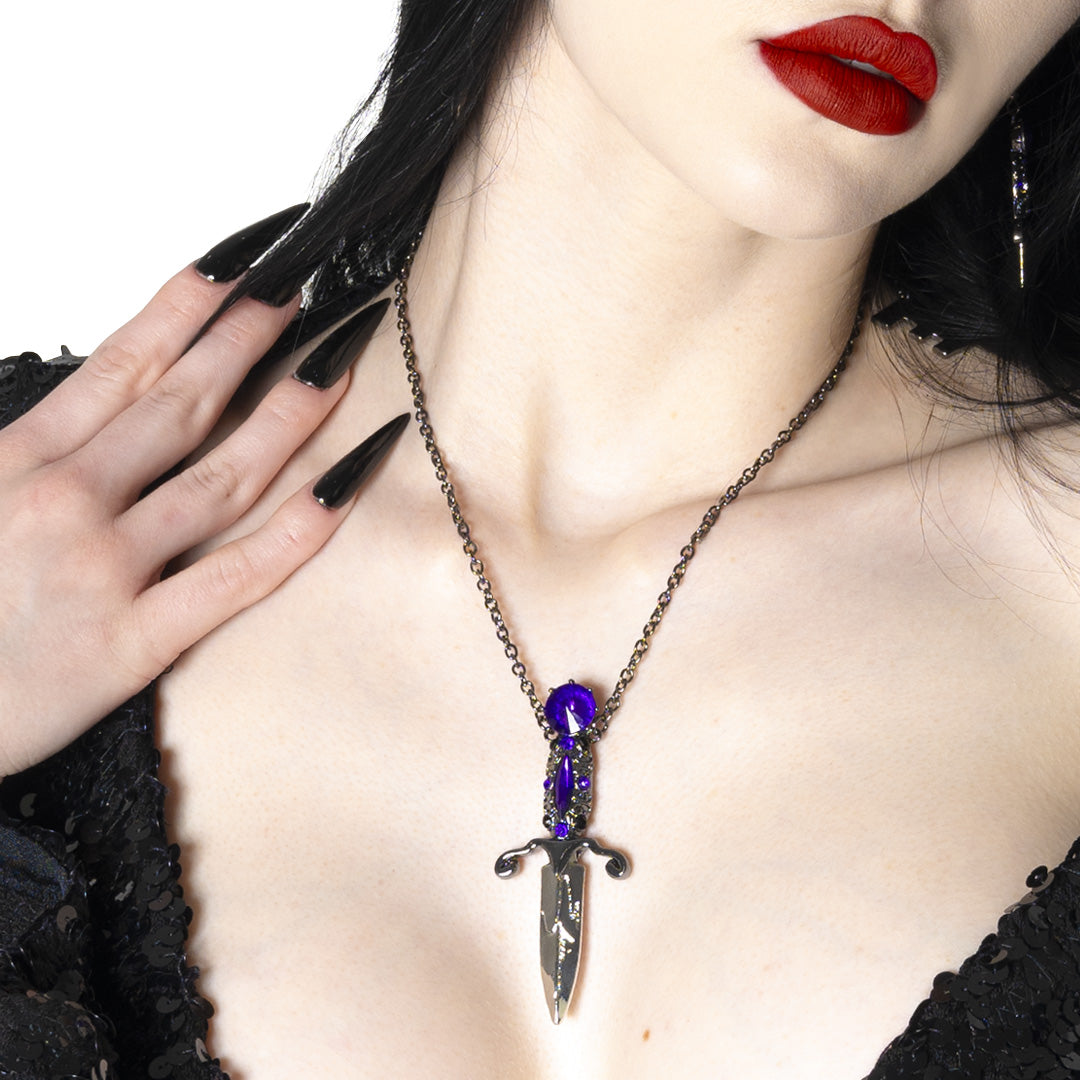 Elvira Dagger Necklace with Purple Stones