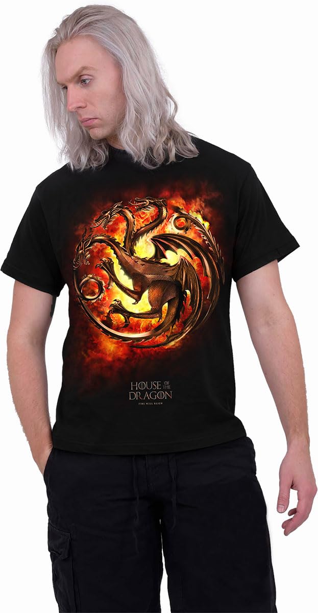 House of The Dragon - Dragon Flames - Front Print T-Shirt Black